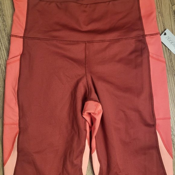 NWT.12.Ideology Women’s High Rise,2 Side Pockets Colorblock 7/8 Leggings, Red - Picture 5 of 7